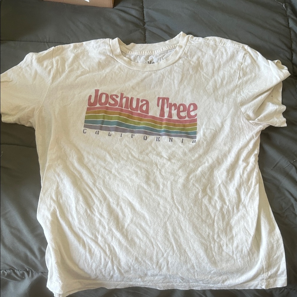 Revolution White Joshua Tree Tee with Red, Green & Yellow Stripes